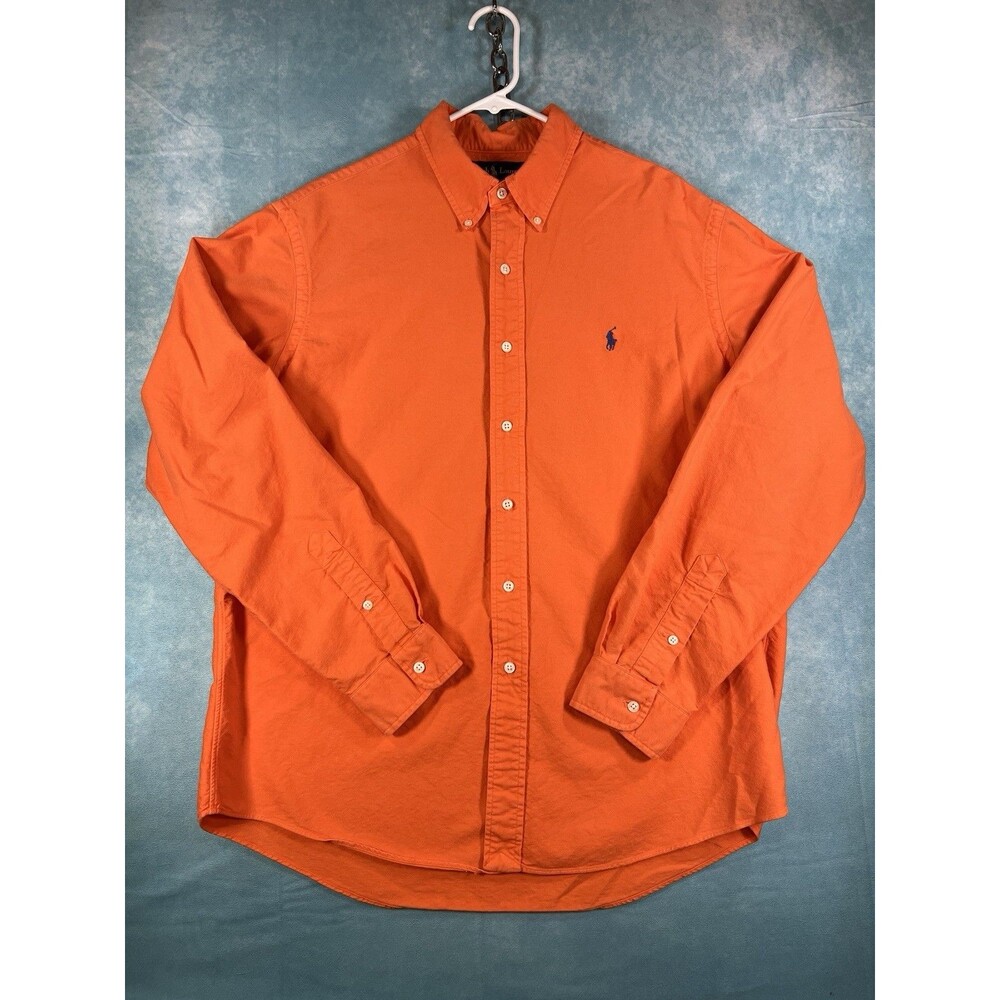 Y2K vtg Polo Ralph Lauren Shirt Mens XL Orange Long Sleeve Vintage Classic
